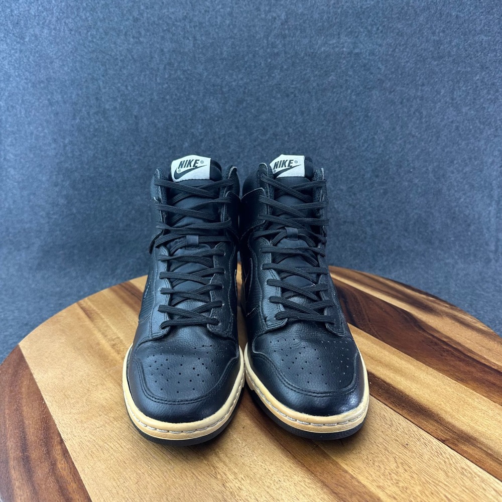 Nike Dunk Sky Hi Shoes Womens 8.5 Essential Triple Black Leather Wedge High Top - Picture 3 of 10